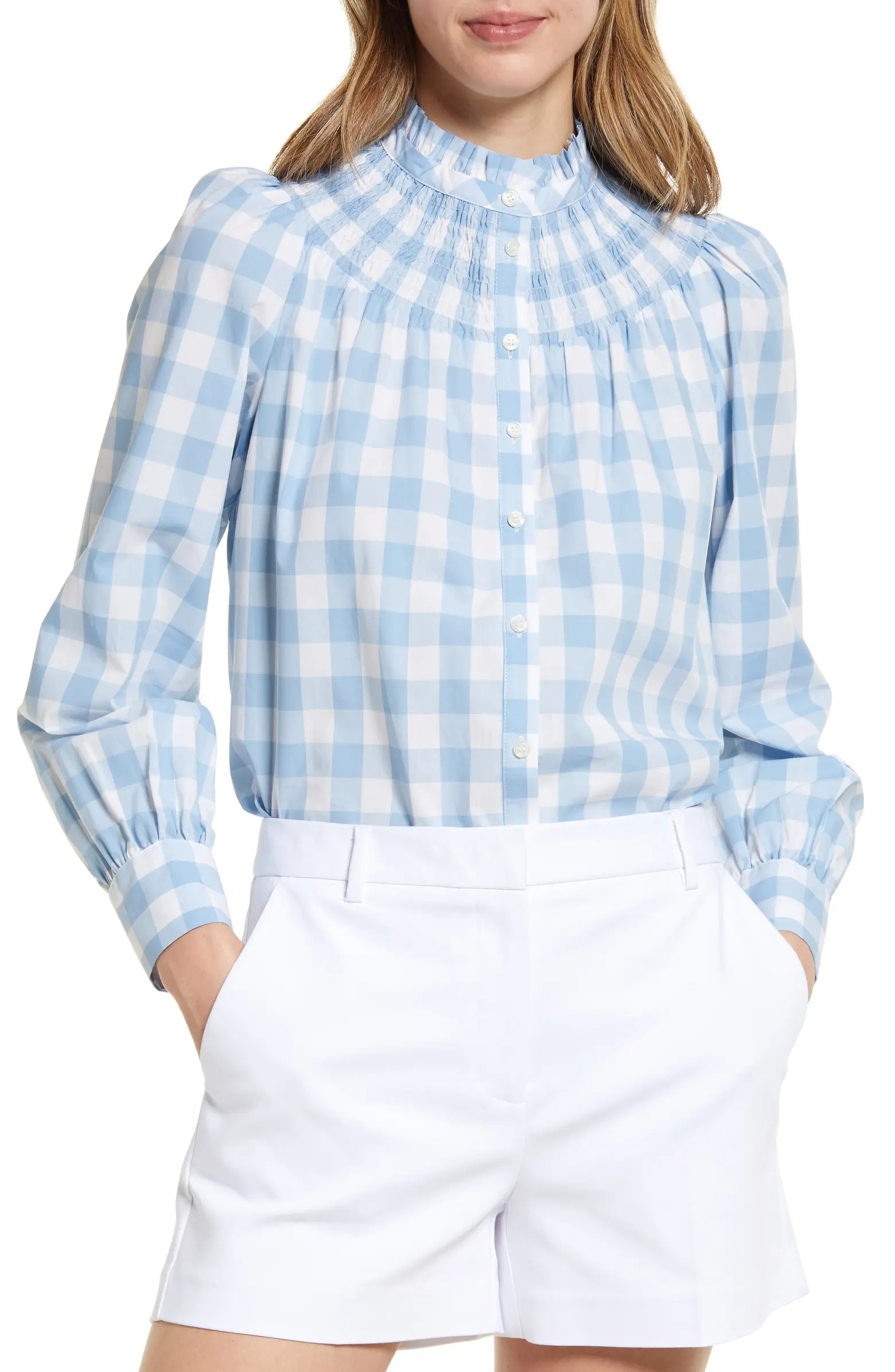 Boden Smocked High Neck Shirt | Nordstrom | Nordstrom