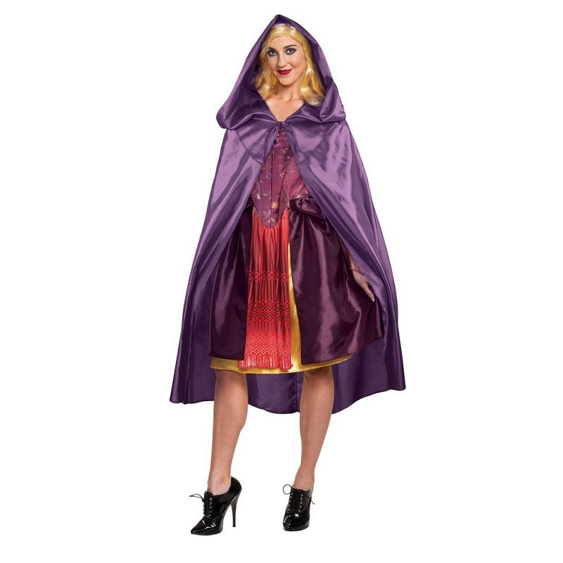 Adult Disney Hocus Pocus Sarah Purple Halloween Costume Hooded Cape | Target