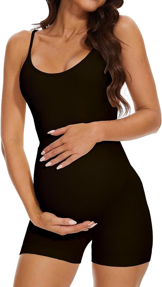 BDITANLE Maternity Workout Romper Pregnancy Yoga Ribbed One Piece Seamless Spaghetti Strap Jumpsu... | Amazon (US)