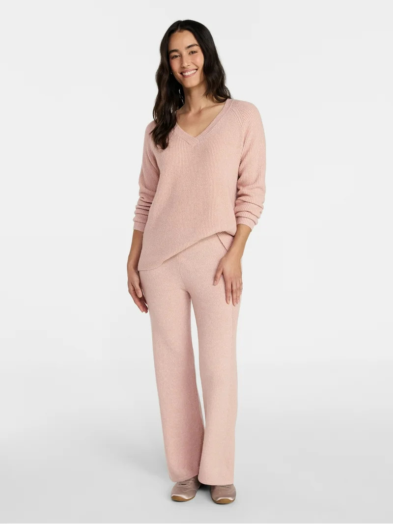 Time and Tru Women's V-Neck Sweater and Pants Lounge Set, 2-Piece, Sizes, XS-XXXL | Walmart (US)