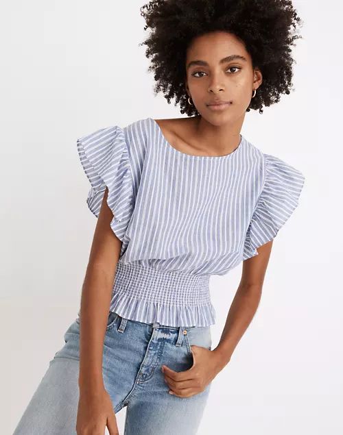 Flutter-Sleeve Smocked Top in Stripe | Madewell