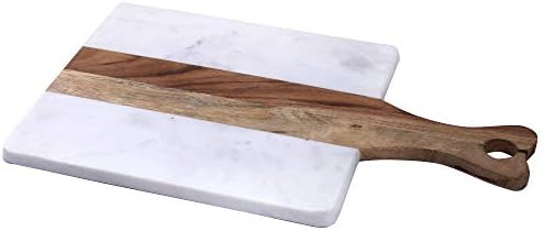 Wood and Marble Rectangular Cutting Board with Handle - Acacia Wood and White Marble Charcuterie ... | Amazon (US)