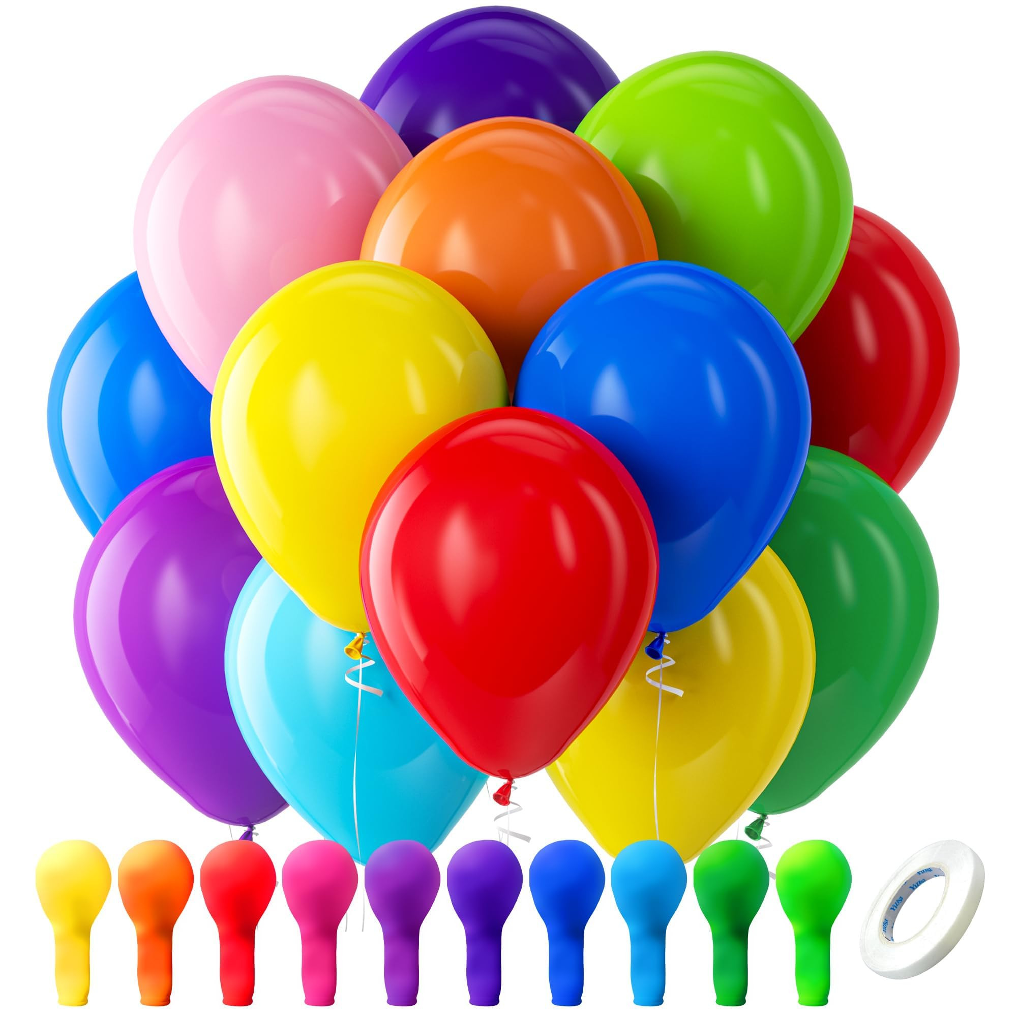 Bezente Assorted Rainbow Latex Balloons, 100 Pack 12 inch Round Helium Bright Color Balloons for ... | Amazon (US)