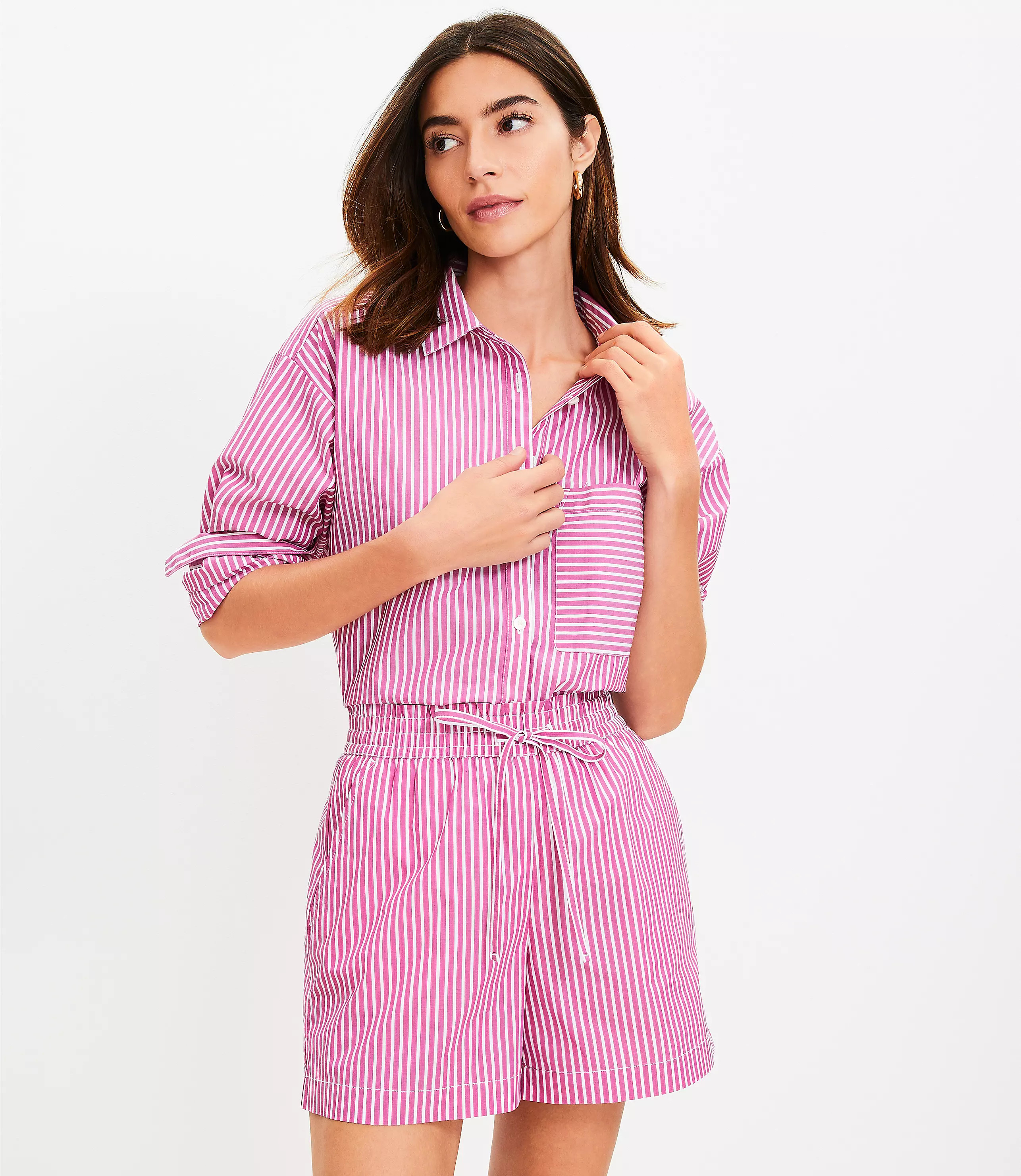 Pull On Shorts in Striped Poplin | LOFT