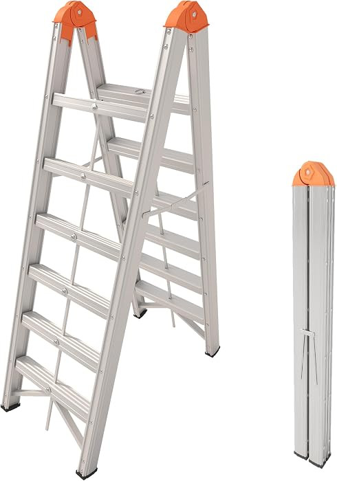 Aluminum Ladder, Foldable Twin Front A Frame 6-Step Ladder with Wide Anti-Slip Pedal, Compact Por... | Amazon (US)