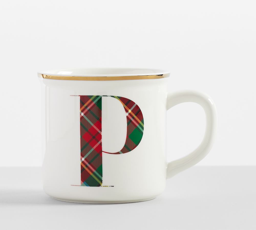 Stewart Plaid Alphabet Stoneware Mug | Pottery Barn (US)