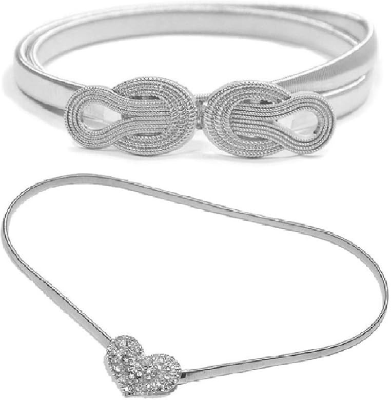 kilofly 2pc Women's Metal Rhinestone Thin Stretch Skinny Belt Waistbands | Amazon (US)
