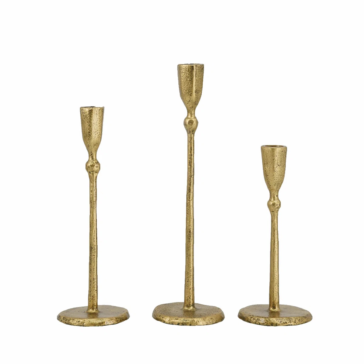 Gold Iron Candlesticks with Round Base - Set of 3 | Wayfair North America