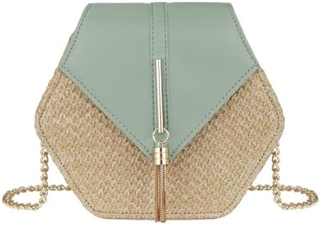 Straw Crossbody Bag for Women Cute Shoulder Handbag Summer Beach Bag Purse with Tassel | Amazon (US)