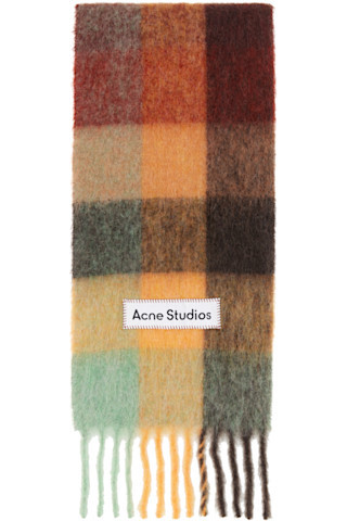 Brown & Yellow Mohair Checked Scarf | SSENSE