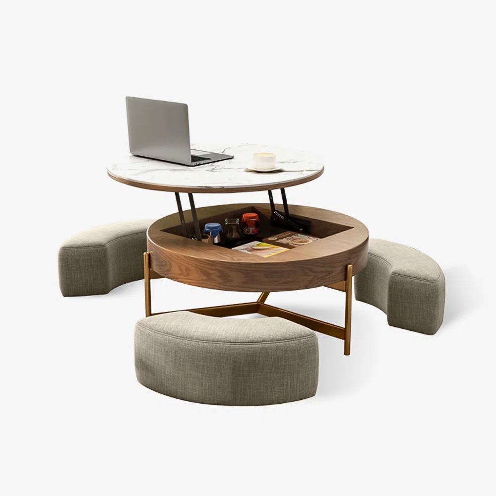 Espedita Modern Round Lift-Top Coffee Table Set with Storage & 3 Ottomans, Pre-Assembly | Wayfair North America
