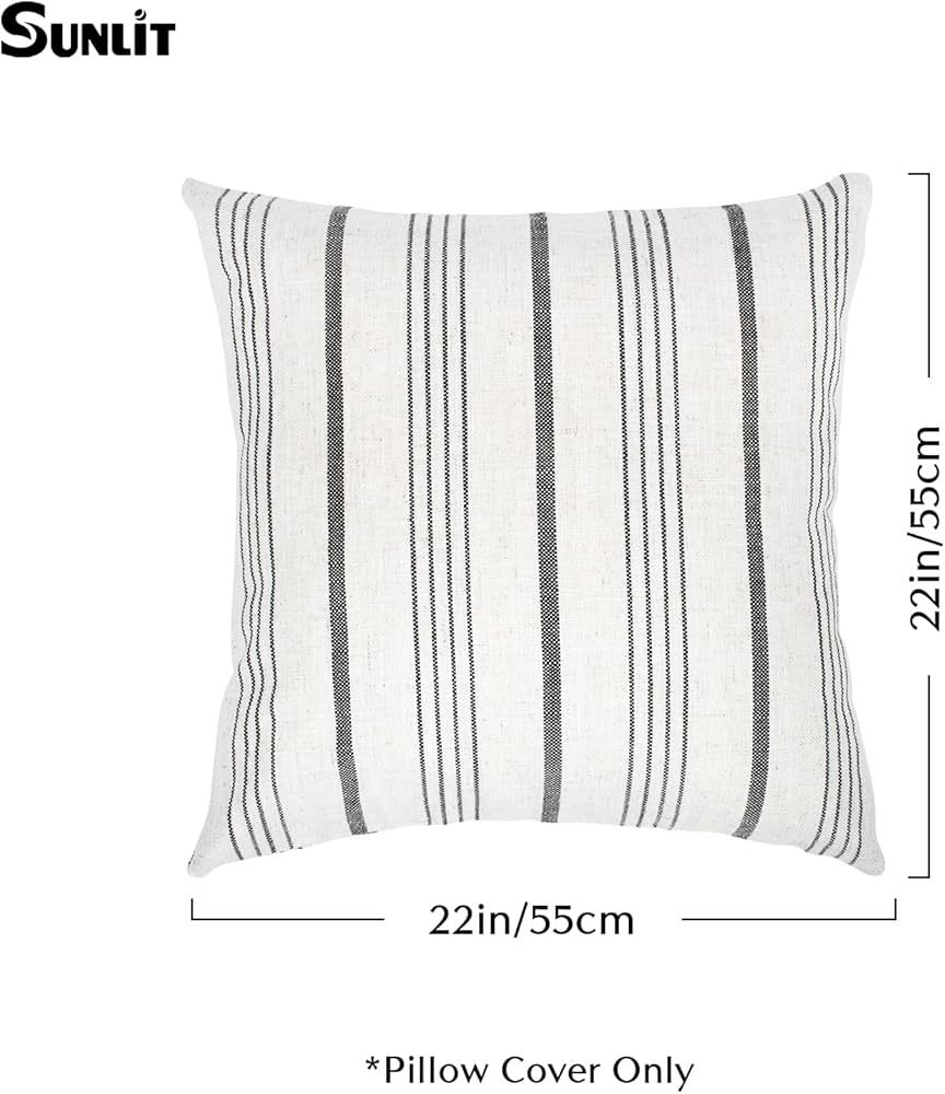 Sunlit Decorative Farmhouse Throw Pillow Case, Set of 2 Cream/Off-White with Black Stripes Modern... | Amazon (US)