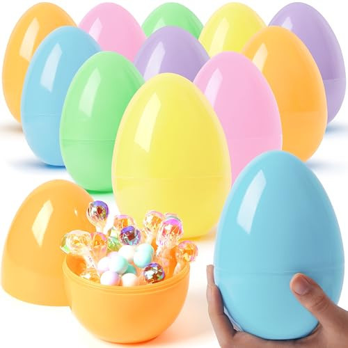 JOYIN 12 Pcs Large Pastel Easter Eggs, 6 Inches Jumbo Plastic Eggs Fillable for Easter Themed Hunt Colorful Basket Stuffers Fillers Filling Treats Party Favor Classroom Prize Supplies | Amazon (US)