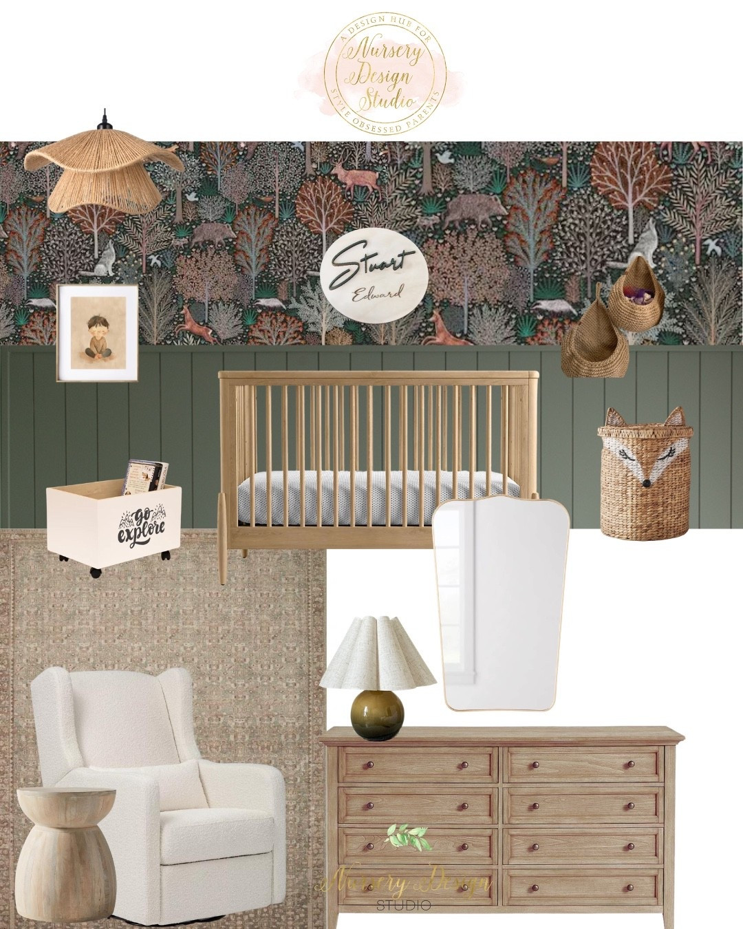 If you're dreaming of a modern woodland nursery, start here. The oak crib, oversized dresser, sculptural mirror, fox hamper, and designer wallpaper do all the heavy lifting.

#LTKSaleAlert #LTKBump #LTKKids