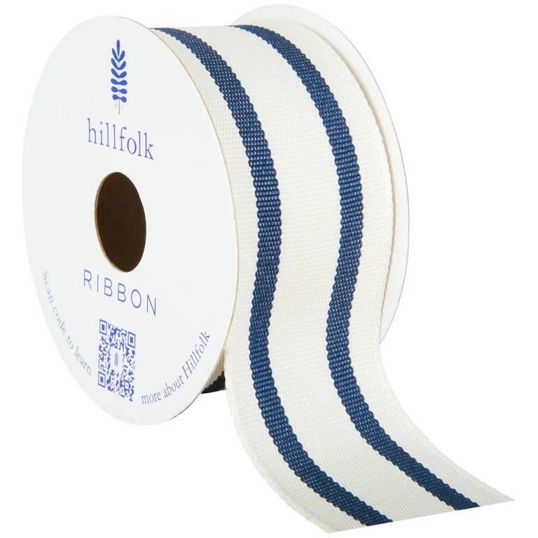 Hillfolk 9ft Ribbon, 1.5 inches Blue/Cream Stripes for Crafting and Gifting | Walmart (US)