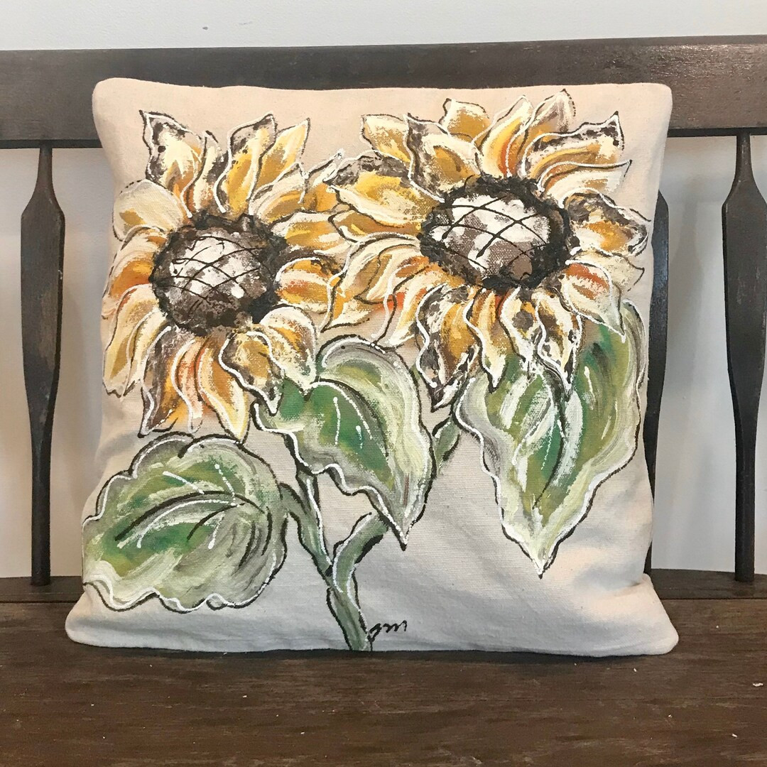 Sunflowers, Gold, Yellow, Brown, Cream, Hand Painted, Handmade, Pillow Cover - Etsy | Etsy (US)
