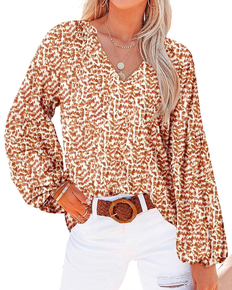 BTFBM Blouses for Women Floral Boho Tops V Neck Lightweight Long Sleeve Shirts Fall 2025 Dressy C... | Amazon (US)