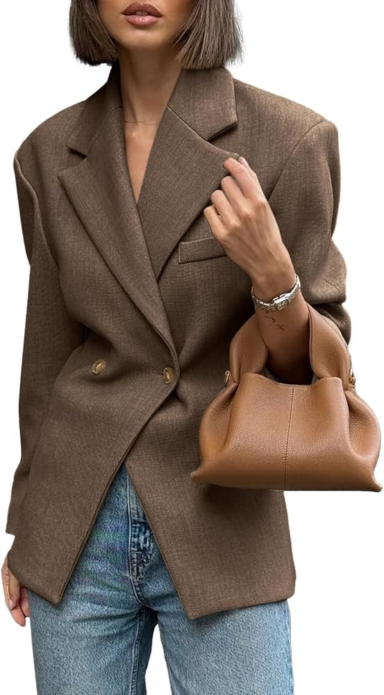 BZB Women's Casual Blazers Lapel Collar Long Sleeve Button Open Front Work Office Suit Jackets wi... | Amazon (US)