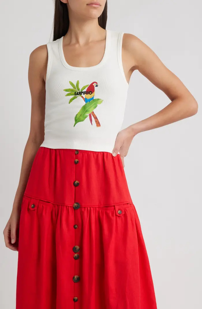 FARM Rio Macaw Embroidered Graphic Cotton Rib Tank | Nordstrom | Nordstrom