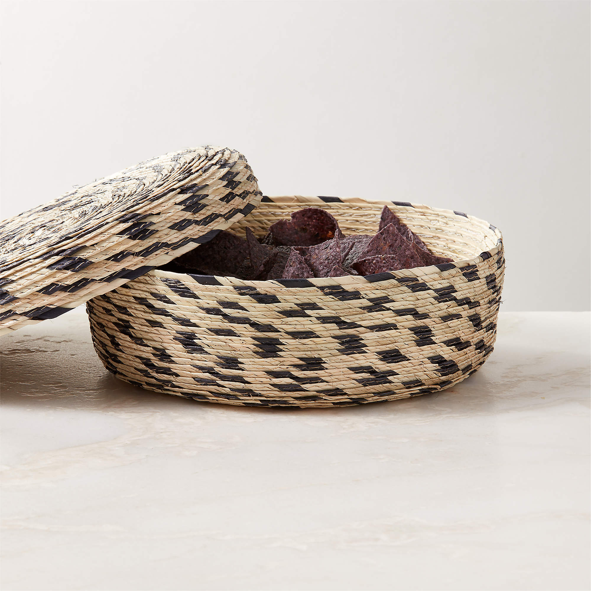 Mezze Black and Natural Serving Basket with Lid + Reviews | CB2 | CB2