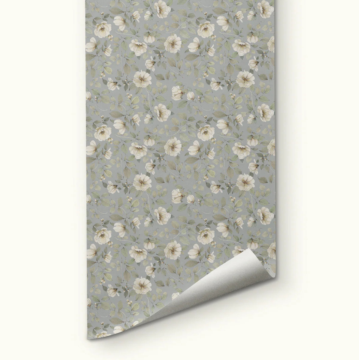 Wild White Rose on Sutton Blue Wallpaper | Stoffer Home