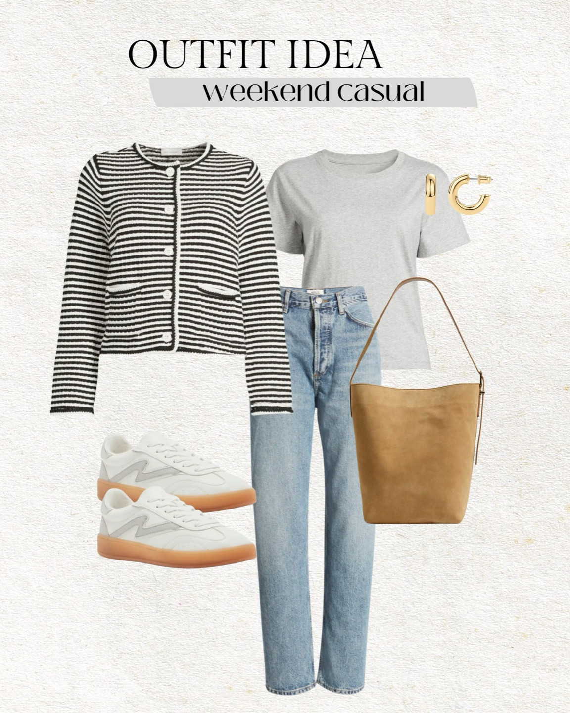 Weekend casual outfit idea 🫶🏼

Striped sweater, jeans, agolde jeans, gray tee, white sneakers, striped cardigan, bucket tote, suede tote, mom bag, suede bag, Madewell tote, Walmart fashion, gold hoops, weekend outfit, mom outfit, summer outfit, casual outfit, work outfit, Christine Andrew 

#LTKItBag #LTKFindsUnder50 #LTKStyleTip