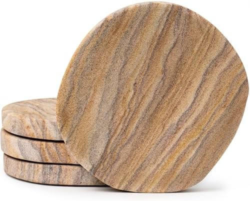 Cork & Mill Absorbent Coasters Set of 4 - Water Absorbing Sandstone Coasters for Drinks - Perfect... | Amazon (US)