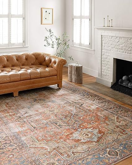 Loloi Loren Collection Vintage Printed Persian Area Rug 1'-6" x 1'-6" Square Swatch Terracotta/Sk... | Amazon (US)