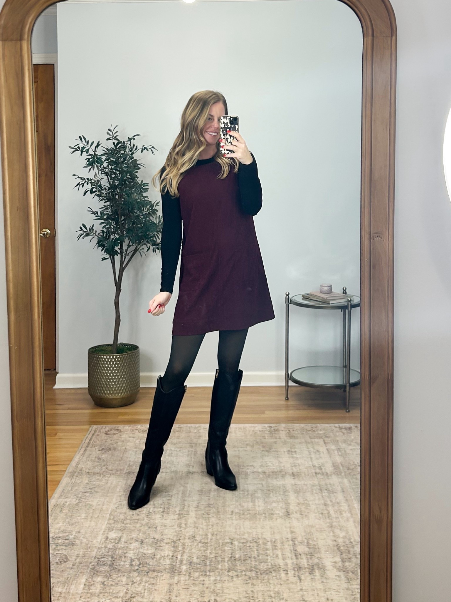 Elevated casual outfit. Love this courdory dress paired with fleece lined tights for winter. Size S in the dress, S/M in the tights  

#LTKSeasonal #LTKFindsUnder50 #LTKFindsUnder100