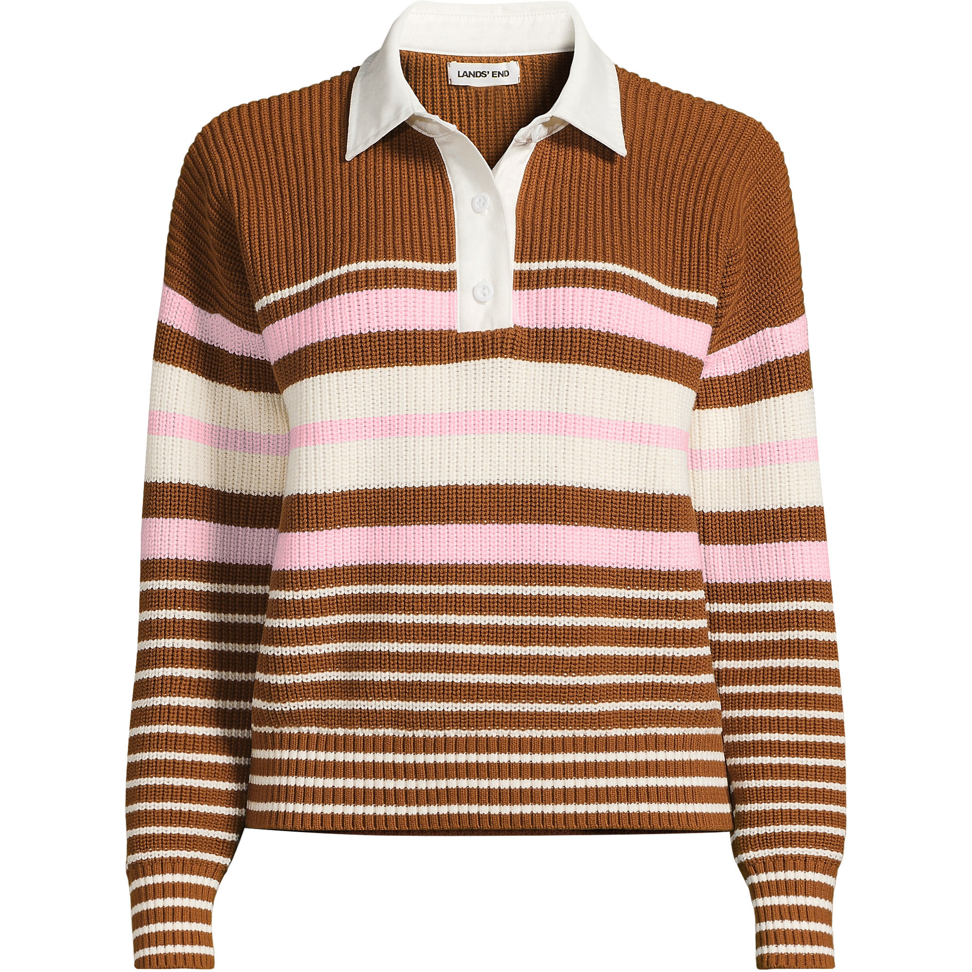 Women's Drifter Rugby with Woven Collar Sweater | Lands' End (US)