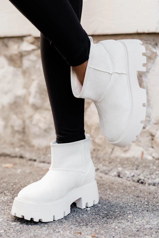 Kate Off White Suede Lug Ankle Bootie | Pink Lily