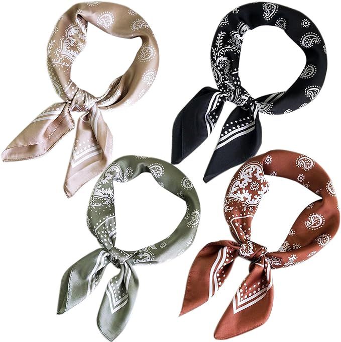 4pcs Silk Feeling Scarf Square Satin Head Scarf for Women Neck Hair Scarves Wraps Headscarf Hair ... | Amazon (US)