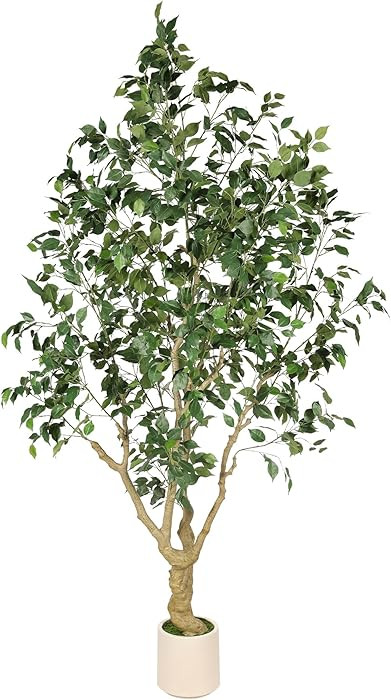 LYERSE Ficus Tree Artificial Indoor - 8ft Faux Ficus Tree with White Artisan Planter - Fake Tree ... | Amazon (US)
