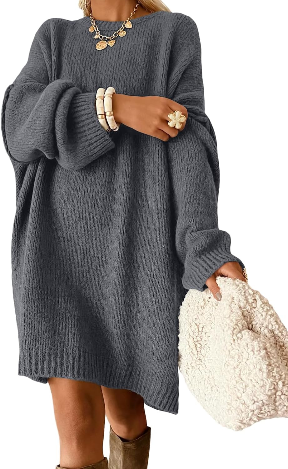 Trendy Queen Women’s Oversized Long Crew Neck Fall Sweater Dress | Amazon (US)