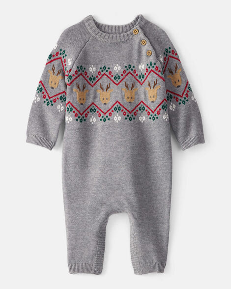 Baby Boy Fair Isle Long-Sleeve Jumpsuit - Grey | Carter's Inc