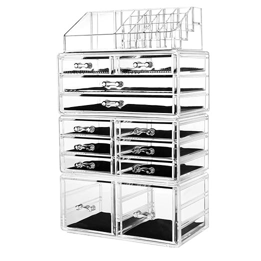 hblife Makeup Organizer Acrylic Cosmetic Storage Drawers and Jewelry Display Box with 12 Drawers,... | Amazon (US)