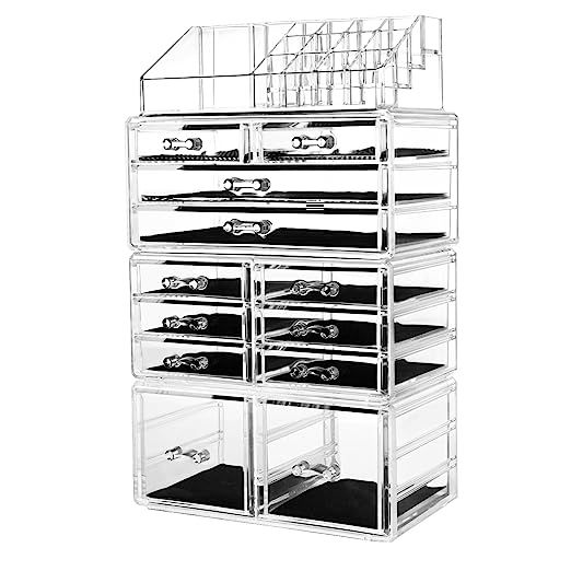 hblife Makeup Organizer Acrylic Cosmetic Storage Drawers and Jewelry Display Box with 12 Drawers,... | Amazon (US)