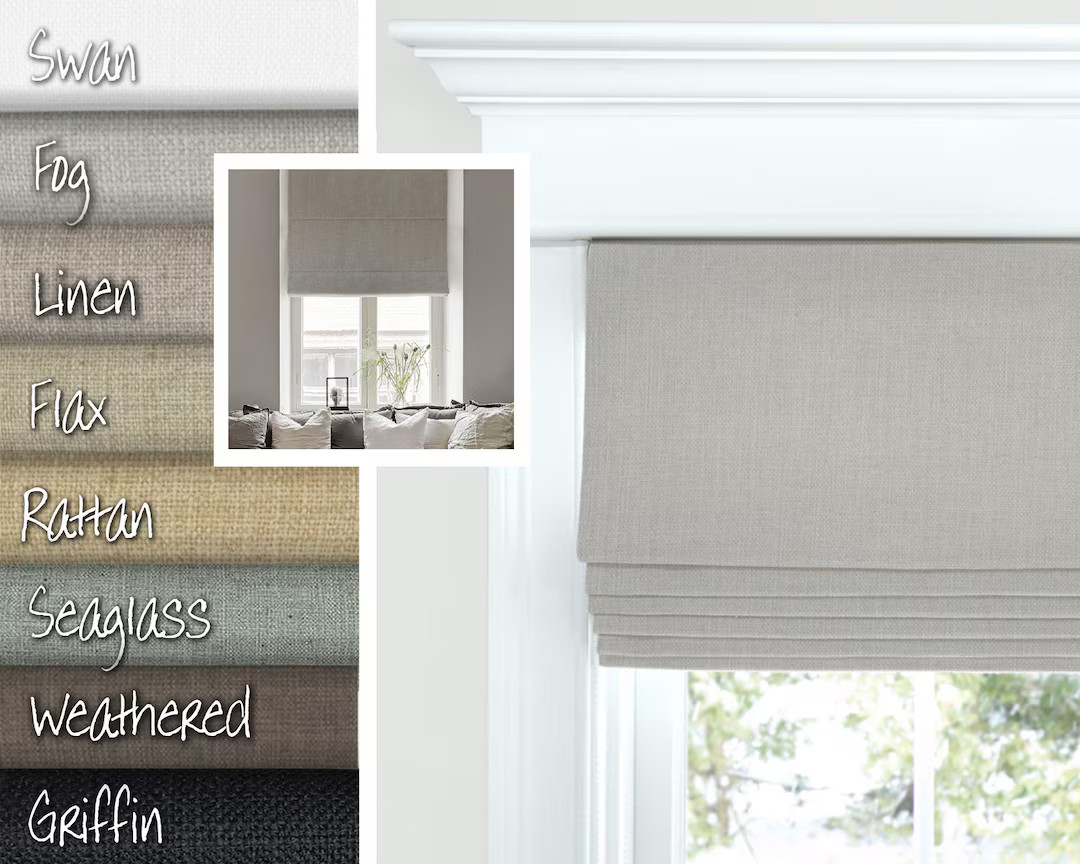 Barista Linen flat roman shades, custom made. Includes fabric, choice of lining, hardware and FRE... | Etsy (CAD)