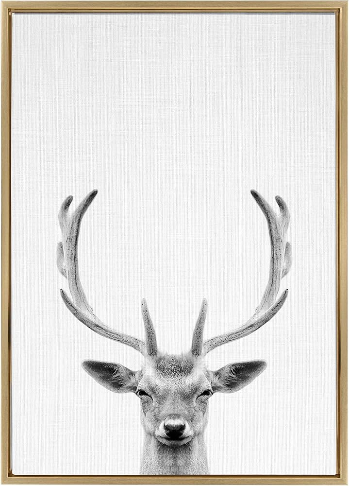 Kate and Laurel Sylvie Deer with Antlers Black and White Portrait Framed Canvas Wall Art by Simon... | Amazon (US)