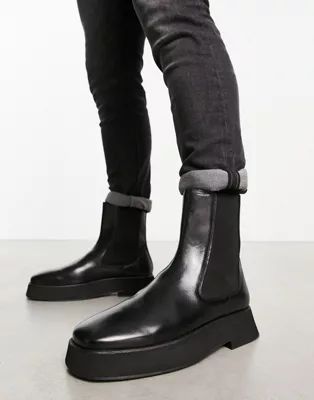 ASOS DESIGN chelsea boots with chunky sole in black leather | ASOS (Global)