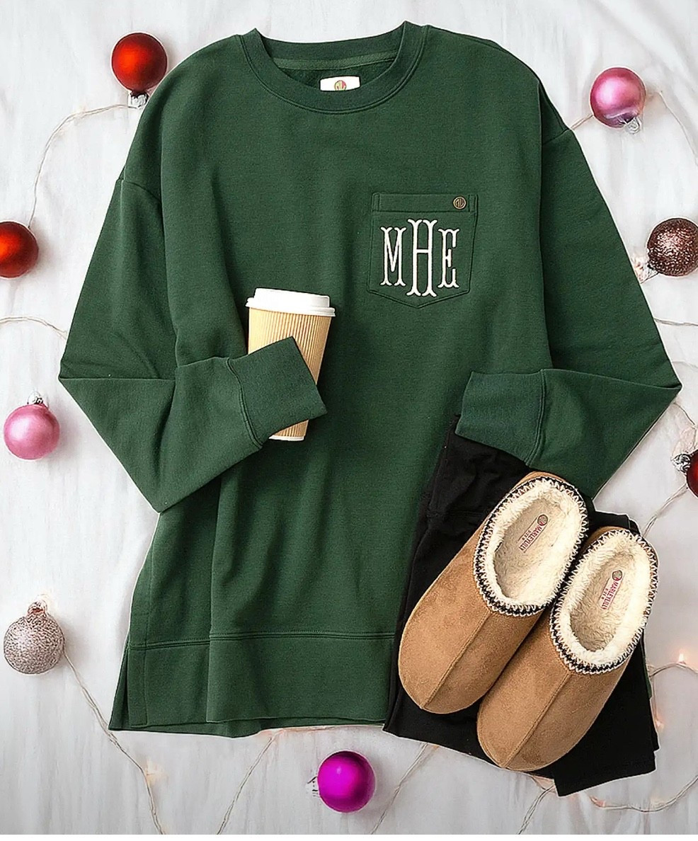 Monogrammed Cozy Crewneck Gift Idea 🎁💚

This personalized crewneck is such an easy, thoughtful gift — cozy, oversized, and customizable with the sweetest monogram on the chest pocket. The pine color is perfect for the holidays, and it’s one of those wear-with-anything pieces they’ll reach for all winter long. The inside is super soft, the length is tunic-friendly, and it pairs perfectly with leggings or joggers for school drop-off, travel days, or lounging at home. Great price point too for teachers, sisters, moms, teens, or anyone who loves a comfy monogram moment!

monogrammed sweatshirt gift, personalized Christmas gift ideas, cozy oversized crewneck, holiday lounge outfit, monogram clothing for women, Marleylilly sweatshirt, budget-friendly gifts, comfy winter tops, cute teacher gifts, thoughtful personalized presents 💚✨

#LTKFindsUnder50 #LTKGiftGuide #LTKCyberWeek