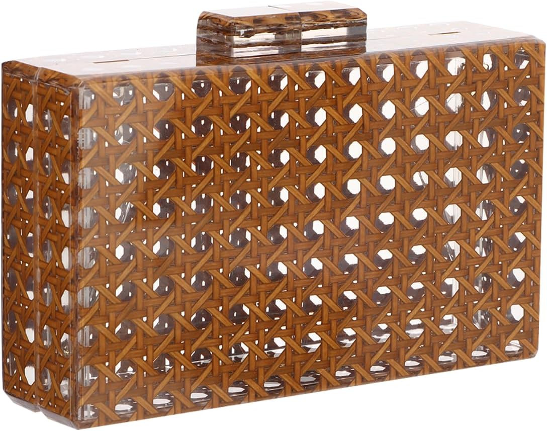 GOKTOW Rattan Acrylic Bag Clutch Purse Evening Bag Woven Handbag Summer Beach Purse | Amazon (US)