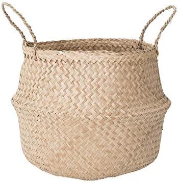 Sona Home Seagrass Basket with Handles, Multipurpose Seagrass Basket, 4 Sizes, 2 Styles, Belly Ba... | Amazon (US)
