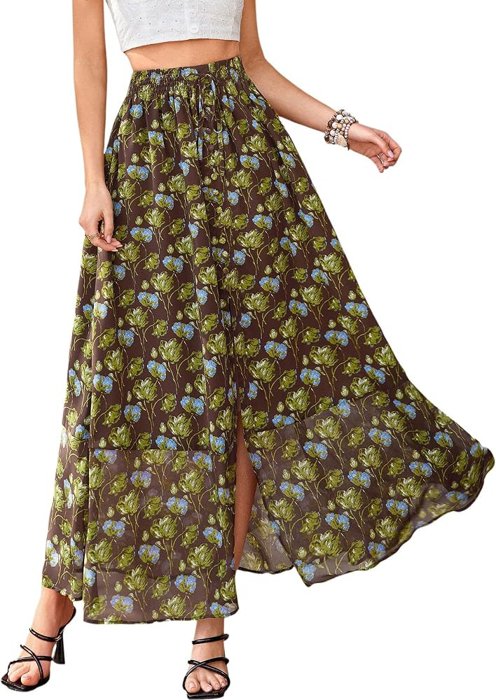 PRETTYGARDEN 2026 Summer Maxi Long Skirts for Women Trendy Boho Floral High Waisted Slit Flowy Tr... | Amazon (US)