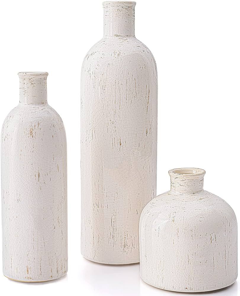 Ceramic Vase Set- 3 Small Vases, Modern Farmhouse Home Decor Accents, Boho Rustic Decorative Vases f | Amazon (US)