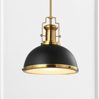 JONATHAN Y Homer 13" Adjustable Iron/Glass Vintage Classic LED Pendant (Black/Brass Gold) | Bed Bath & Beyond