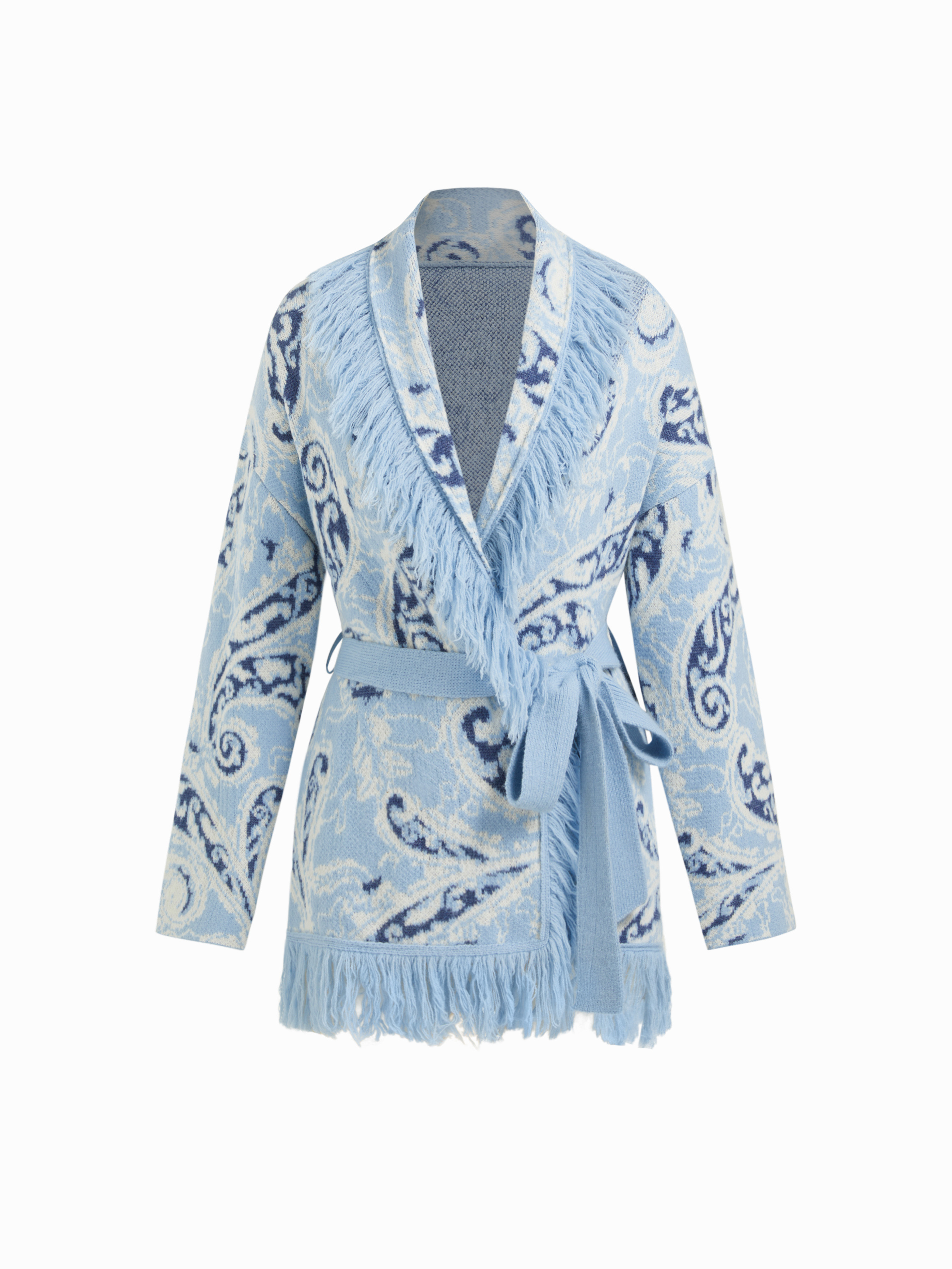 Knit Fabric Knit Collar Paisley Tassel Oversized Tie Front Cardigan For Daily Casual | Cider