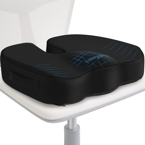 TushGuard Seat Cushion for Office Chair Memory Foam Non-Slip Desk Seat Cushion Back, Coccyx, Sciatica, Tailbone Pain Relief Butt Pillow for Office Chair, Car, Wheelchair, Black | Amazon (US)