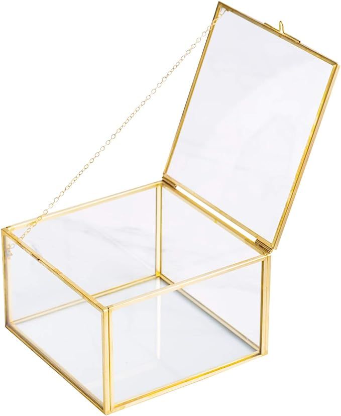 Golden Square Vintage Brass & Clear Glass Decorative Box Home Decor, Small Jewelry Case Box Organ... | Amazon (US)