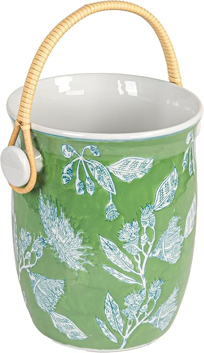 Creative Co-Op Green Ceramic Wine Cooler with Bamboo Handles | Amazon (US)